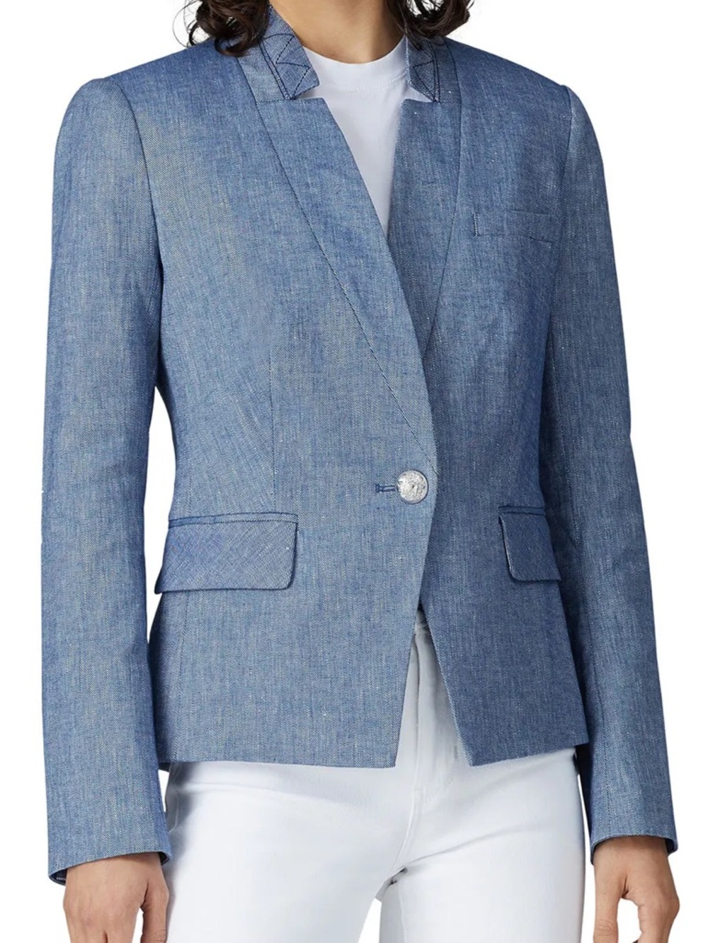 Veronica Beard Dickey Farley Blazer Tailored Single Button Blue Jacket 0